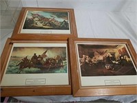 3 framed historical artwork pieces 18 x 15.5 each