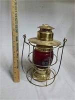 Hanging Union Pacific Railroad lantern with red