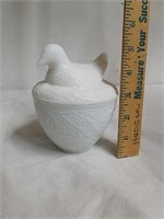 Avon milk glass dish with bird lid