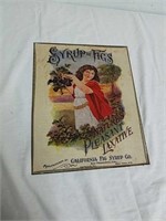 Metal California fig syrup company sign 15 x 12