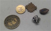 5  Advertising Pins & Coin & Charm