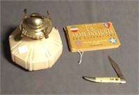 Oil Lamp, Army Book, Pocketknife