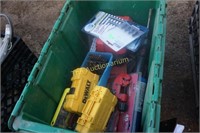 Bin of drill bits and power tool attachments
