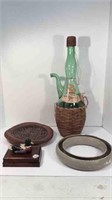 LARGE VINTAGE CHIANTI BOTTLE + PLAYING CARDS IN