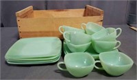 9 Jadeite Plates, 10 Jadeite Mugs, Fruit Crate