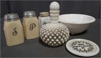 Ivory Glass Salt and Pepper and Milk Glass,
