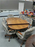 Chromecraft  table, 2 leaves, 6 rolling chairs