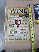 Wine menu tin sign