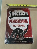 Sinclair Pennsylvania motor oil tin sign