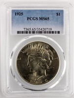 Coin 1925 Peace Silver Dollar PCGS MS65