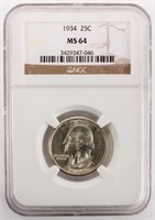 Coin 1934 Washington Quarter NGC MS64