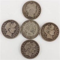 Coin 5 Key Date Barber Half Dollars AG-Good