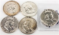 Coin 5 B.U. Franklin Half Dollars 1955 Key Date