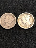 Lot of 2 Mercury Dimes 1917-S and 1921