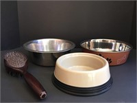 Large Dog Bowls & Grooming Brush