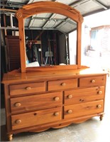 Light Brown Wooden Chest Of Drawers & Mirror