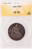 Coin 1857 Seated Liberty Half Dollar ANACAS VF30