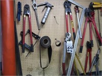 LOT, ASSORTED TOOLS ON THIS WALL SECTION