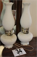 PAIR MILK GLASS LAMPS 16" W/ EXTRA BASE *NOT