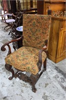 Antique wooden framed open armchair,