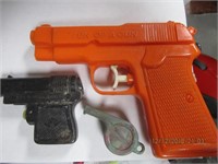 2 Toy Water Pistols & 1 Vtg. Whistle-black one is