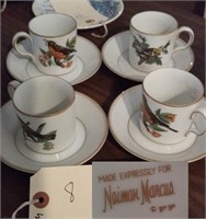4 cup / saucer sets w birds NEIMAN MARCUS