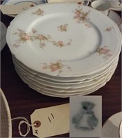 8 old porcelain plates w pink flowers BAVARIA