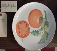 Hand painted tomato plate signed Lily Sigler
