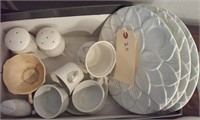 box lot of porcelain cups and plates