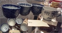 4 old flow blue type cups for saki or tea