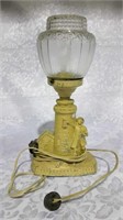 14 inch tall antique metal fisherman themed lamp
