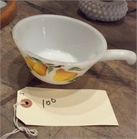 milk glass soup bowl w painted fruit