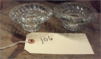 2 old heavy glass lowboy candleholders