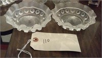 pair of frosted ruffled pattern glass bowls
