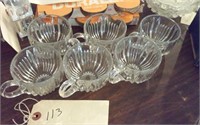 6 vintage glass punch cups vertical ribs