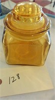short amber cannister jar, ground lip/lid