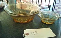 pair of matching golden amber glass bowls