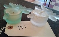 2 frosted glass dragonfly candleholders