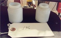 2 old milk glass bottles INGRAM'S SHAVING CREAM