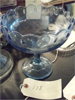 light blue lariat pattern glass compote