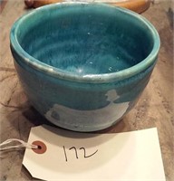 old aqua pottery kitchen mixing bowl