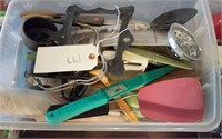 tub of miscellaneous kitchen items