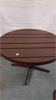 ROUND WOOD PATIO SIDE TABLE WITH METAL BASE