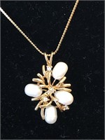 18" Necklace with Pearl and Cz Pendant-Beautiful