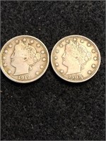 Lot of 2 Liberty Head V Nickels