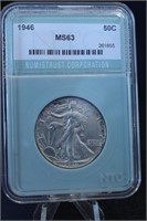 1946 Walking Liberty Silver Half Dollar MS63