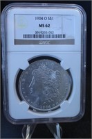 1904-O Morgan Silver Dollar NGC MS62