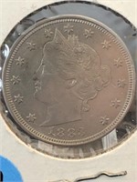 1883 No Cent Liberty Head V Nickel - AU+