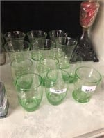 12 GREEN DEPRESSION GLASSES