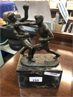 BRONZE BOXING STATUE ON MARBLE BASE
